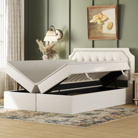Letto Matrimoniale Imbottito 140x200 Cm Con Rete A Doghe, Testiera In Lino, Nero