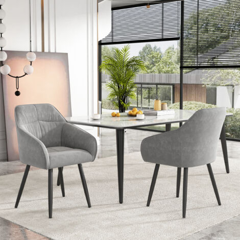Sedia Da Pranzo In Velluto Beige Con Gambe In Metallo - Seduta Imbottita Con Braccioli E Schienale - Design Moderno Per Soggiorno E Cucina - Confezione Da 2 - 5