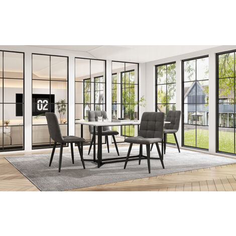 Tavolo Da Pranzo Moderno 140x80cm - Piano MDF Grigio, Gambe Acciaio Nero, Per Sala O Studio - Foto 9