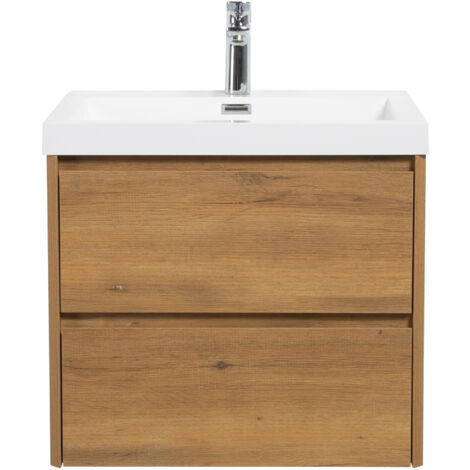 Alpenberger Set Mobile Bagno Con Lavabo 55 Cm - Pensile In Bambù Con Anta Soft-close - Ceramica Bianca - 4