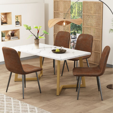Set 4 Sedie Da Pranzo In Finta Pelle Scamosciata - Stile Scandinavo Vintage, Gambe Metallo, Per Cucina E Soggiorno