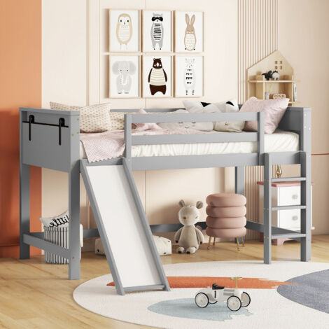 Letto A Soppalco Bambini 90x200 Cm Con Scala E Cassetto | Legno Di Pino E MDF | Bianco | Certificato EN747