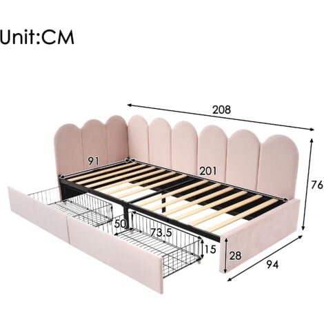 Letto imbottito letto singolo con cassetti letto contenitore