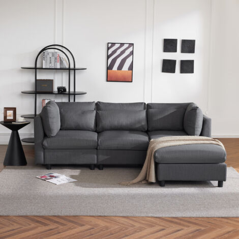 Design moderno, mobili imbottiti, divano, divano a tre posti, divano soggiorno, divano angolare con poggiapiedi, divano angolare a L