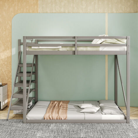 YCYDHDM Letto a castello 140x200 cm con protezione anti-caduta e scala, letto a castello con rete a doghe e tetto, struttura in legno di pino, letto