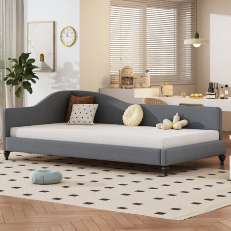 Testiera Divano Letto Con 2 Cassetti - Lino Grigio/Beige, 90x200 Cm, Struttura In Legno E Rete, Per Camera Ospiti O Bambini - Foto 5