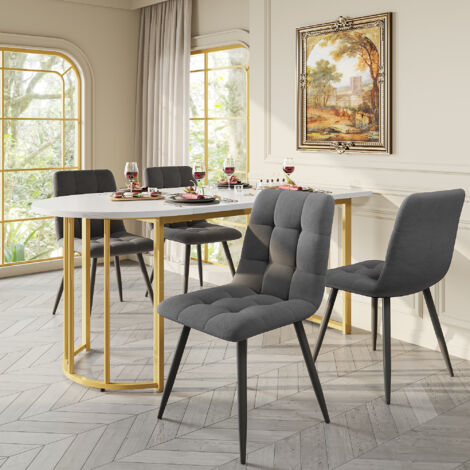 Tavolo Da Pranzo SogesHome Moderno Effetto Marmo 140x80x75 Cm - Struttura In Metallo, MDF, Piedini Regolabili