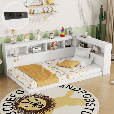 Letto Singolo 90x200 Cm Con Divano E Cassetti - Grigio/Bianco, Legno, Con Rete A Doghe, Per Bambini/Ragazzi