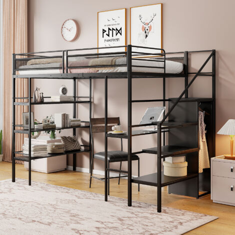 Letto A Castello Basso 140x200 In Legno Con Scale A Cassetti E Recinzione Alta – Colore Grigio, Sicuro Per Bambini