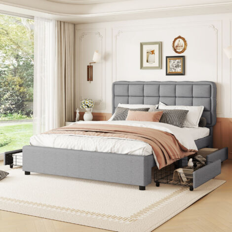 GFM Letto imbottito, letto matrimoniale con rete a doghe, 140