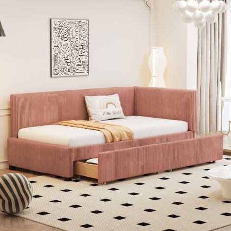 Letto imbottito divano letto 90200 letto multifunzionale con 2 ampi cassetti portaoggetti e rete a doghe in tessuto di velluto delicato sulla pelle rosa