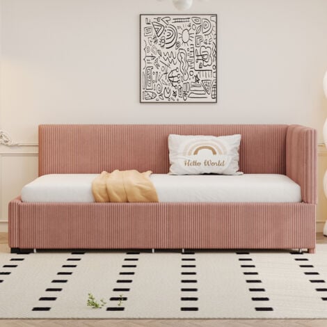 Letto imbottito divano letto 90200 letto multifunzionale con 2 ampi cassetti portaoggetti e rete a doghe in tessuto di velluto delicato sulla pelle rosa