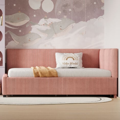 Letto imbottito divano letto 90200 letto multifunzionale con 2 ampi cassetti portaoggetti e rete a doghe in tessuto di velluto delicato sulla pelle rosa
