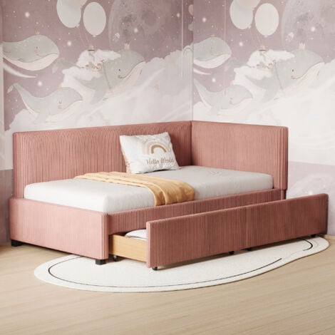 Letto imbottito divano letto 90200 letto multifunzionale con 2 ampi cassetti portaoggetti e rete a doghe in tessuto di velluto delicato sulla pelle rosa