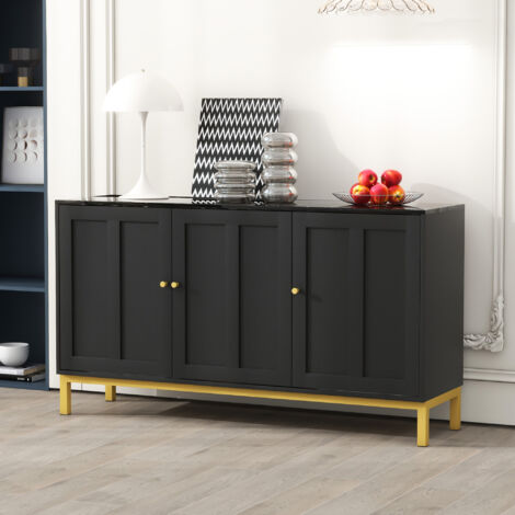 Credenza con 2 ante, 3 cassetti e ripiani in vetro - pannelli di