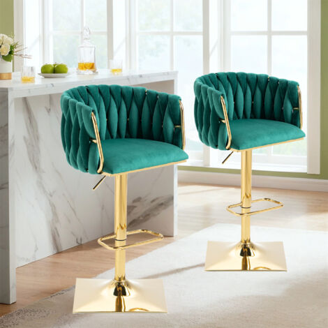 DZYHFCO Set di 2 sgabelli da bar per la colazione, con schienale, sedia da bancone in metallo dorato, sgabelli alti, per cucina, isola e bar di casa ( verde, 75 cm