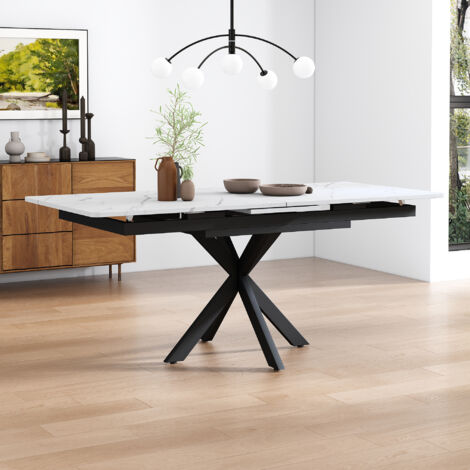 Tavolo Da Pranzo Estensibile - L150/180x70x76 Cm, Struttura In Marmo Bianco E Nero, Per Soggiorno - Foto 7