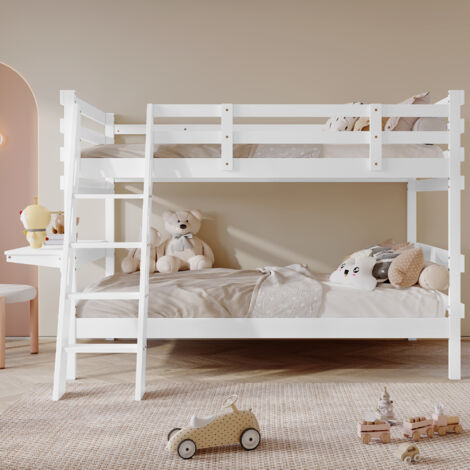 Letto A Castello In Metallo KOMFOTT Twin Over Twin - Con Scala Inclinata, Parapetto Sicurezza E Spazio Contenitore 29 Cm