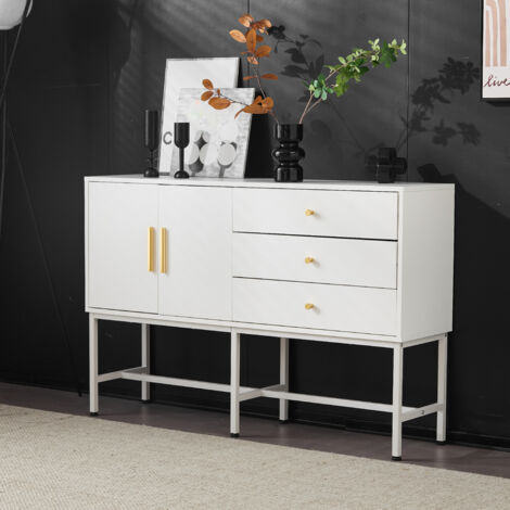 Mobile Soggiorno Credenza 160 Cm - 4 Ante Con Maniglie Dorate E Gambe Lucide | Design Lusso Discreto - 5