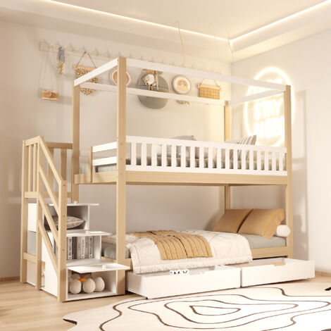 Letto A Castello In Metallo Con Scala Su Entrambi I Lati - 140x200 Cm (Letto Inferiore) E 90x200 Cm (Superiore), Colore Nero