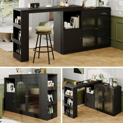 Bancone da pranzo girevole a 360° (corpo principale 120 x 40 x 97 cm), mobile bar girevole nero moderno e semplice, mobile portaoggetti multifunzionale con porta in vetro Changhong, cucina e sala da p