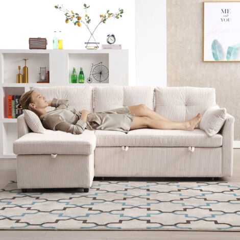 Divano letto multifunzionale con contenitore ed estraibile, Divano