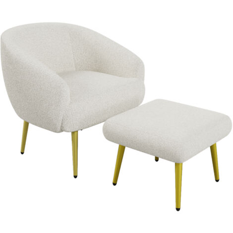 COLAMY Poltrona Sherpa Con Ottomana Portaoggetti, Mid-Century Modern, Telaio In Legno Massello, Crema, Per Soggiorno E Camera Da Letto - 4