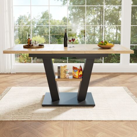 Tavolo Da Pranzo Telescopico Allungabile 110-140x70 Cm - Con Ripiani Salvaspazio - Naturale E Nero - 3