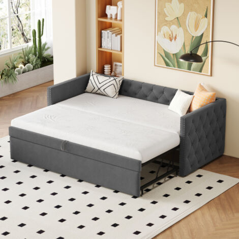 Letto Imbottito, Divano Letto Estraibile 90 X 200 Cm, Forma Classica Piena Con Bottoni Con Rete A Doghe Letto Per Ospiti Multifunzionale Tessuto In Velluto Delicato Sulla Pelle 85190216