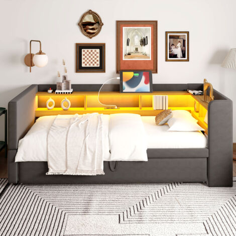 Letto Matrimoniale In Metallo Con Divano Letto E Contenitore, 180x190 Cm, Stile Nordico Con Palline Oro - 4