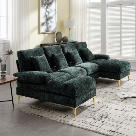 Divano componibile moderno a forma di U in ciniglia con due posti