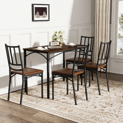 Set tavolo da pranzo con 4 sedie, tavolo da cucina, en noce, 110x60x76,5 cm
