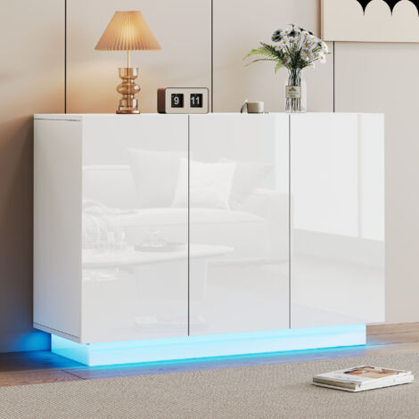 Mobili da pranzo lucidi apri e chiudi, credenza bianca, illuminazione LED di base, cassettiera, mobili da ingresso 1204075CM (1/5)