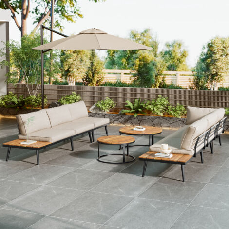 Set di lettini prendisole da giardino per 5-6 persone, mobili da giardino, set da pranzo per patio, balcone, giardino, interno ed esterno, struttura in ferro zincato, set da pranzo da 6 pezzi (2 divan (1/5)