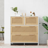 Mobile in rattan di alta qualità a 4 cassetti con maniglie in legno massiccio - Adatto per camera da letto, soggiorno, sala da pranzo, corridoio - Dimensioni: L80/H80/P38 cm