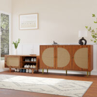 Set credenza in rattan per soggiorno - Combinazione di cassettiera e scarpiera in rattan, colore noce
