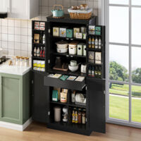 Armadio da cucina multifunzionale con cassetto interno e scomparti, nero, 75x40x182 cm