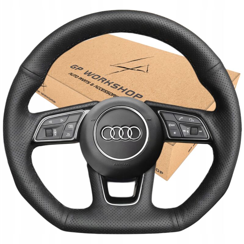 Housse De Volant 38 Cm Noir Avec Coutures Rouges Et Bleues Pour Audi A3 A5 A7 A8 - Neuf