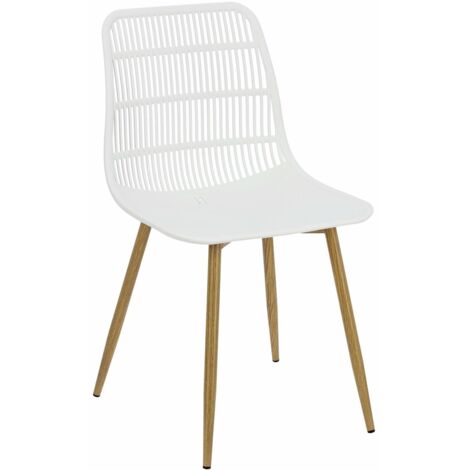 Chaise Klaus en polypropylène blanc – Dossier ergonomique ventilé – Pieds en métal avec placage bois – Confort optimal pour intérieur moderne (1/5)