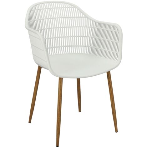Chaise Becker en plastique, blanche ajourée, piètement en métal (1/5)