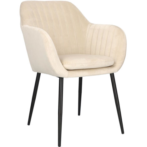 Chaise rembourrée en velours crème Emilia avec accoudoirs (1/5)