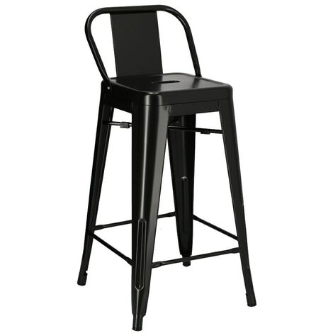 Tabouret de bar bas Paris Back 66 cm noir – Style industriel – Structure en métal – Dossier bas et repose-pieds – Embouts de protection (1/4)