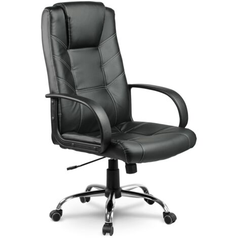 Chaise de bureau en éco-cuir noir – Dossier réglable 73 cm – Hauteur d'assise 45-55 cm – Base chromée robuste – Accoudoirs confortables - EG-221 (1/4)