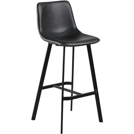 Tabouret de bar Oregon en polyuréthane, tabouret loft noir, cuir écologique (1/4)