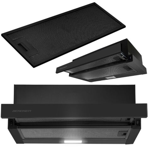 Hotte tiroir télescopique 50 cm noire – Mode extracteur/absorbeur – 200 m3/h – Éclairage LED – Filtre en aluminium 3 couches