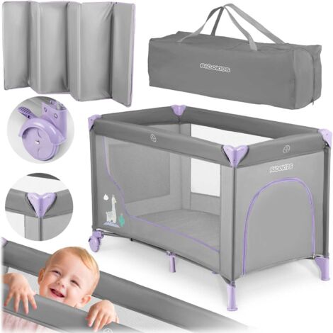 Lit parapluie pliable 125 x 65 x 78 cm – Entrée latérale amovible – 2 roues avec frein – Sac de transport et matelas inclus (1/5)