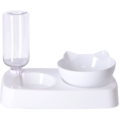Gamelle avec distributeur d'eau automatique pour chiens et chats 2en1 - blanche