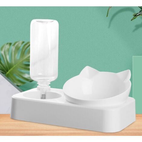 Gamelle avec distributeur d'eau automatique pour chiens et chats 2en1 - blanche