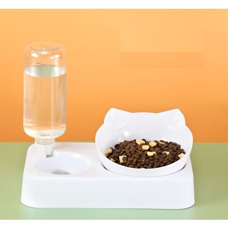 Gamelle avec distributeur d'eau automatique pour chiens et chats 2en1 - blanche