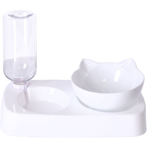 Gamelle avec distributeur d'eau automatique pour chiens et chats 2en1 - blanche